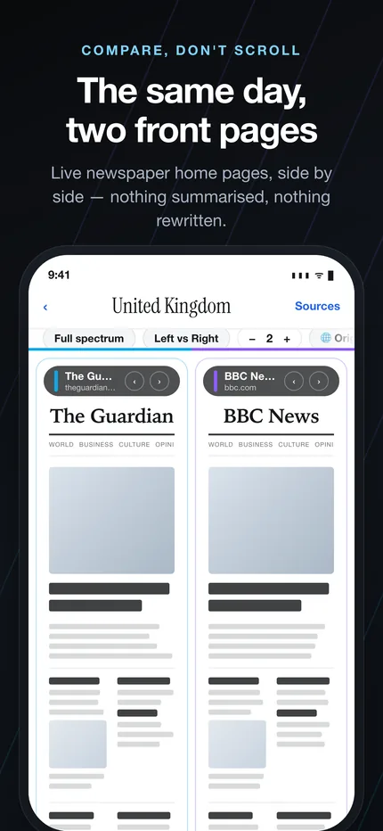 Two live newspaper front pages side by side in the Crosswire app for iPhone